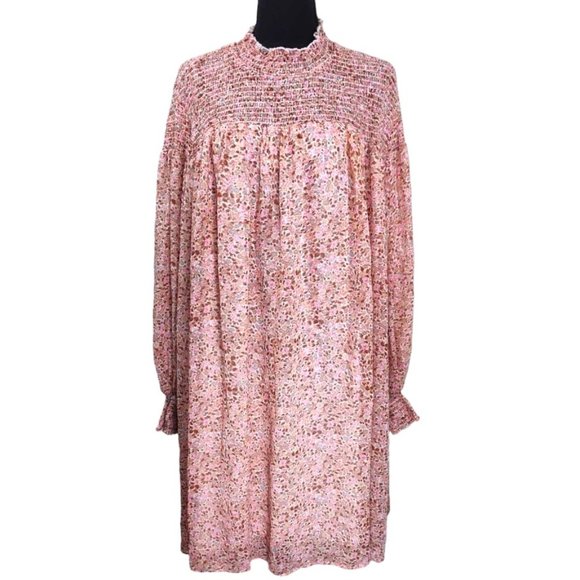 Terra & Sky Dresses & Skirts - Terra & Sky Smocked Boho Pink & Brown Floral Midi-Dress Plus Size 2X(20W…